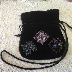 vintage black velvet beaded handbag purse